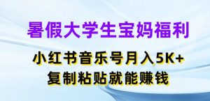 暑假大学生宝妈福利，小红书音乐号月入5000+，复制粘贴就能赚钱【揭秘】-网创学习资源