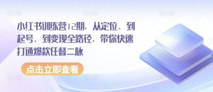 小红书训练营12期，从定位、到起号、到变现全路径，带你快速打通爆款任督二脉-网创学习资源