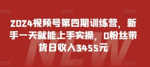 2024视频号第四期训练营，新手一天就能上手实操，0粉丝带货日收入3455元-网创学习资源
