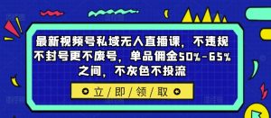 最新视频号私域无人直播课，不违规不封号更不废号，单品佣金50%-65%之间，不灰色不投流-网创学习资源