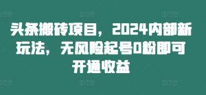 头条搬砖项目，2024内部新玩法，无风险起号0粉即可开通收益-网创学习资源