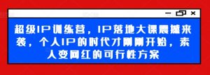 超级IP训练营，IP落地大课震撼来袭，个人IP的时代才刚刚开始，素人变网红的可行性方案-网创学习资源