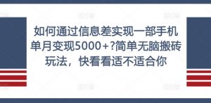 如何通过信息差实现一部手机单月变现5000+?简单无脑搬砖玩法，快看看适不适合你【揭秘】-网创学习资源