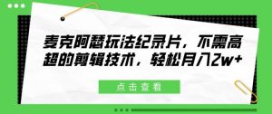 麦克阿瑟玩法纪录片，不需高超的剪辑技术，轻松月入2w+【揭秘】-网创学习资源