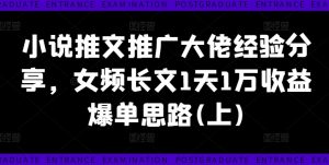 小说推文推广大佬经验分享，女频长文1天1万收益爆单思路(上)-网创学习资源
