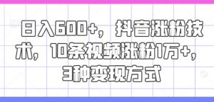 日入600+，抖音涨粉技术，10条视频涨粉1万+，3种变现方式【揭秘】-网创学习资源
