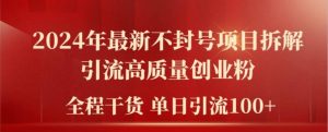 2024年最新不封号项目拆解引流高质量创业粉，全程干货单日轻松引流100+【揭秘】-网创学习资源