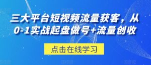 三大平台短视频流量获客，从0-1实战起盘做号+流量创收-网创学习资源