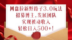 网盘拉新野路子3.0玩法，招募博主，发展团队，实现被动收入，轻松日入500+【揭秘】-网创学习资源