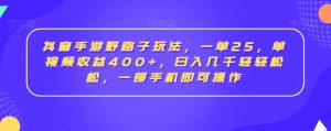 抖音手游野路子玩法，一单25，单视频收益400+，日入几千轻轻松松，一部手机即可操作【揭秘】-网创学习资源