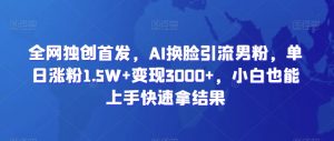 全网独创首发，AI换脸引流男粉，单日涨粉1.5W+变现3000+，小白也能上手快速拿结果【揭秘】-网创学习资源