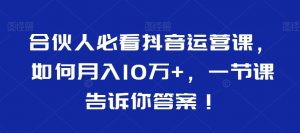 合伙人必看抖音运营课，如何月入10万+，一节课告诉你答案！-网创学习资源