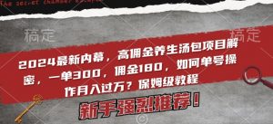 2024最新内幕，高佣金养生汤包项目解密，一单300，佣金180，如何单号操作月入过万？保姆级教程【揭秘】-网创学习资源