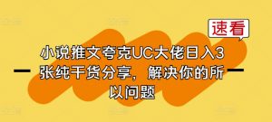 小说推文夸克UC大佬日入3张纯干货分享，解决你的所以问题-网创学习资源
